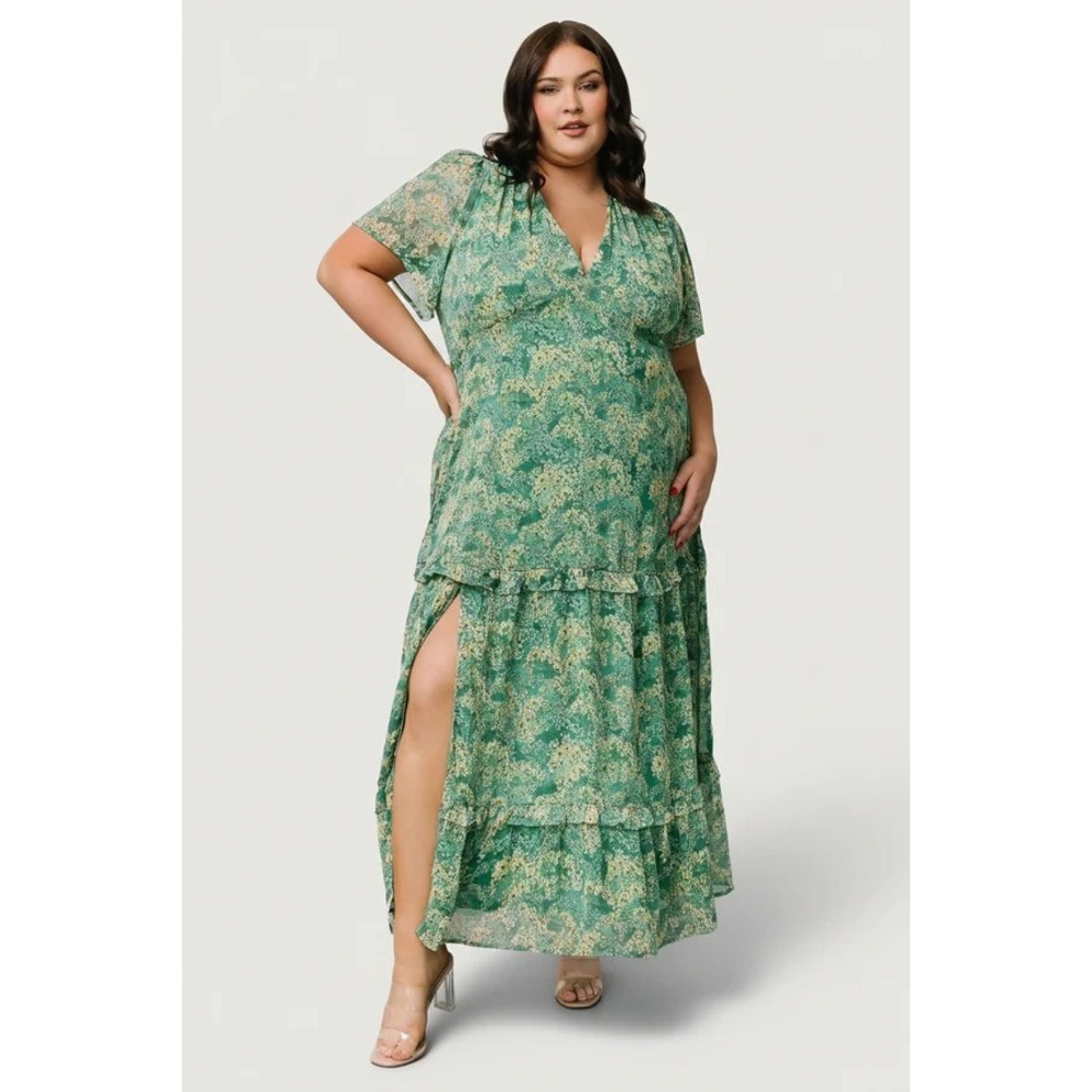 Baltic Born Maxi Dress NWT 1XL Audrey Deep V Green Floral Empire Waist Cocktail